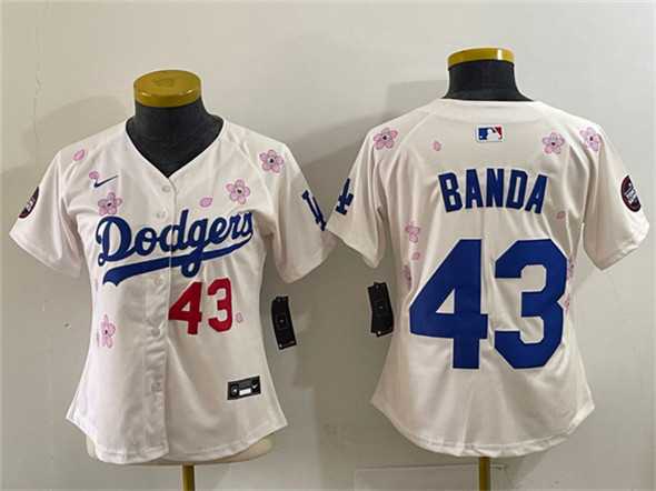 Womens Los Angeles Dodgers #43 Anthony Banda Cream 2025 Tokyo Series Limited Stitched Jersey